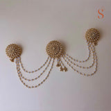 Gold-colored hairpins with pearl chains