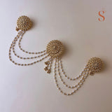 Gold-colored hairpins with pearl chains