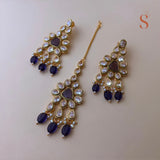 Gold-colored earrings &amp; headpiece with purple stones