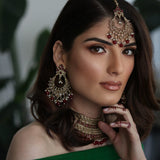 Bronze-colored large jewelry set with red stones and beads