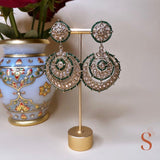 Bronze colored Chandbali earrings with green beads